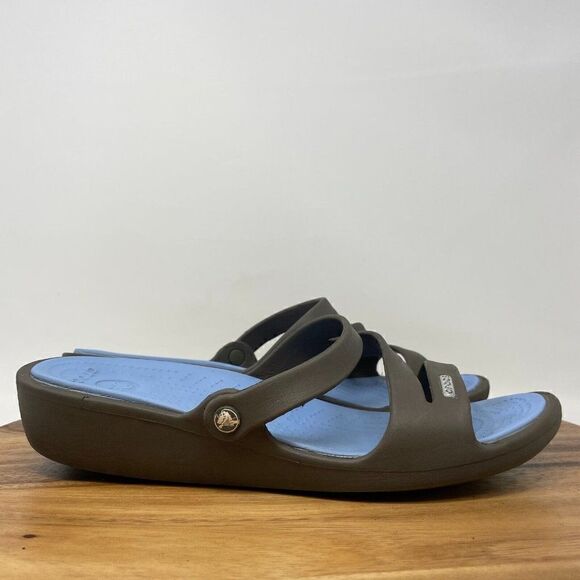 Crocs Sandals Women's Size 10 Patricia Wedge Strappy Slides Heels Gray Slip On - Picture 1 of 7